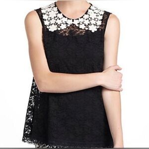 By Eloise Elegant Black Lace Top with White Floral Collar.    Size-Small